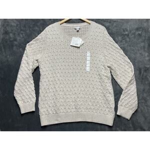 NWT Croft & Borrow Sweater Woman’s XL Beige Cable Knit Cozy Crew Neck Preppy